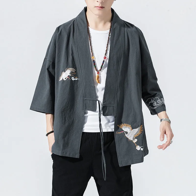 Esprit du Japon veste kimono homme brodée de grues