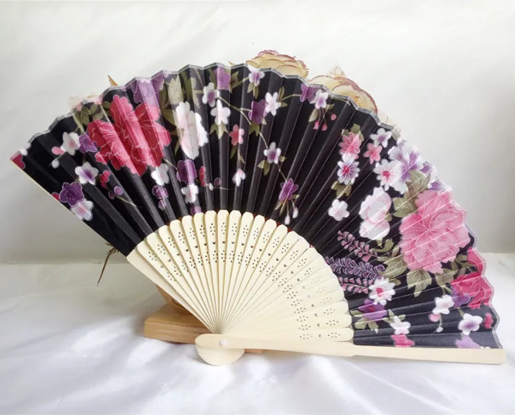 Esprit du Japon éventail bambou tissu fleuri pochette