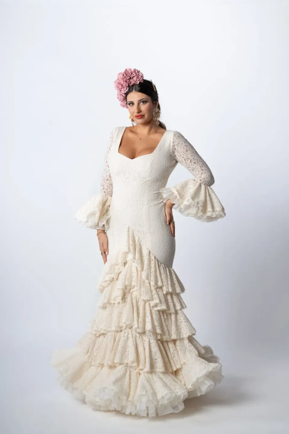 VIVA LA FERIA De Encaje Marfil robe flamenca ivoire en dentelle