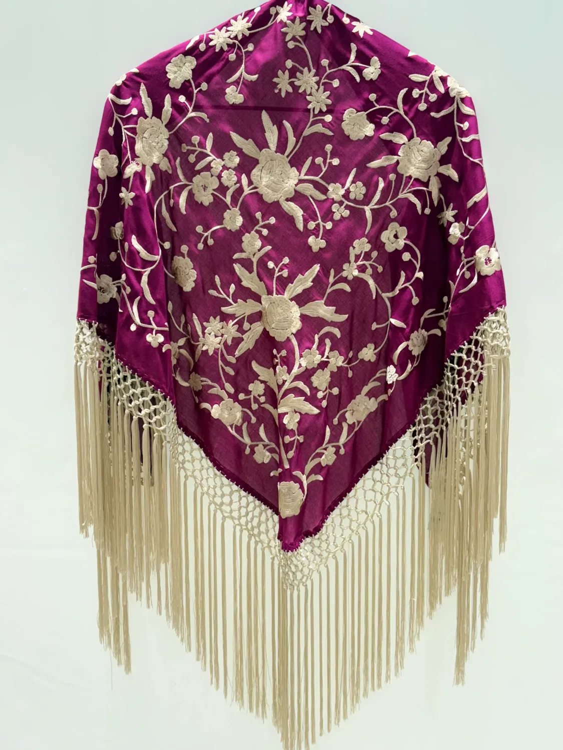 Viva La Feria Buganvilla mantoncillo châle beige à franges soie