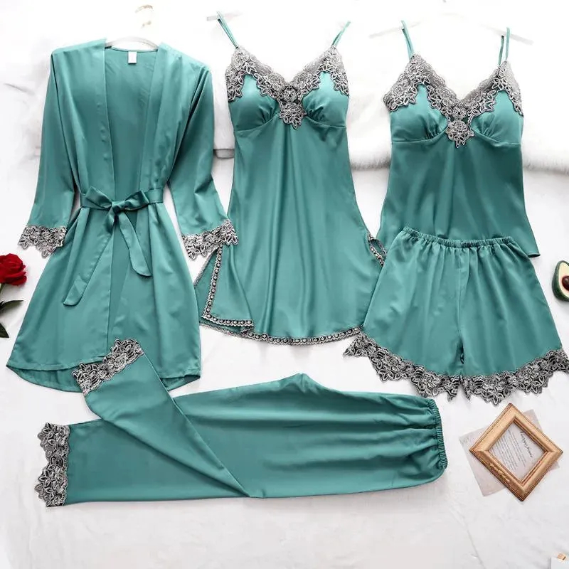 Esprit du Japon ensemble kimono satin 5 pièces dentelle