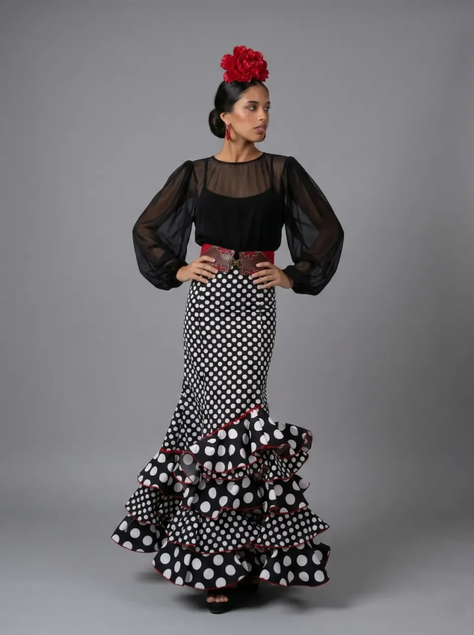 Viva La Feria Martinete jupe flamenca noire à pois