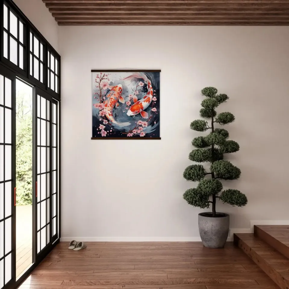 Japon style Testuki tableau carpe koi couple