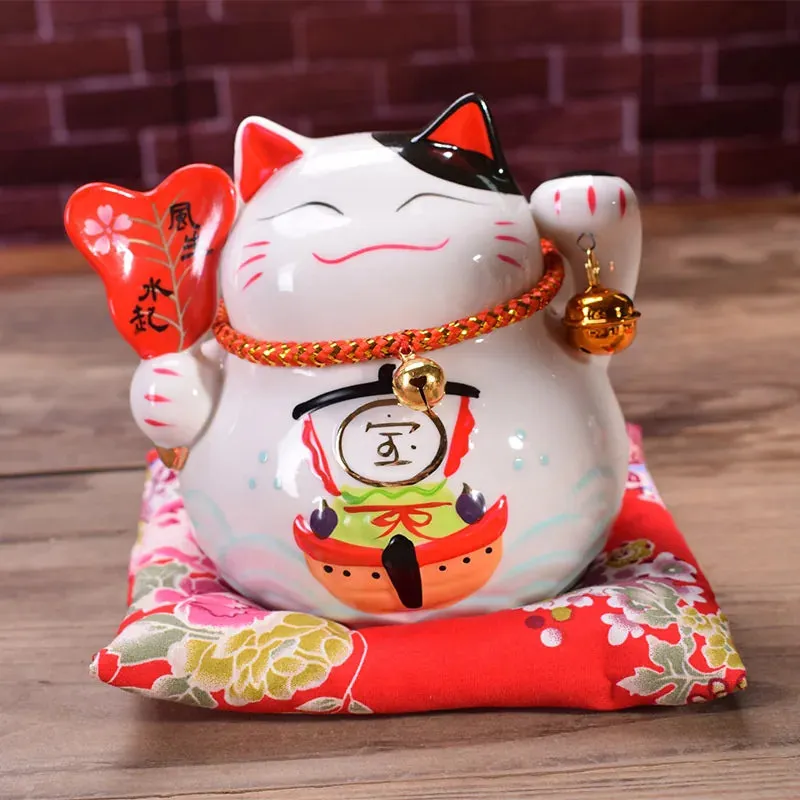 Esprit du Japon Maneki Neko chat japonais porcelaine feuille