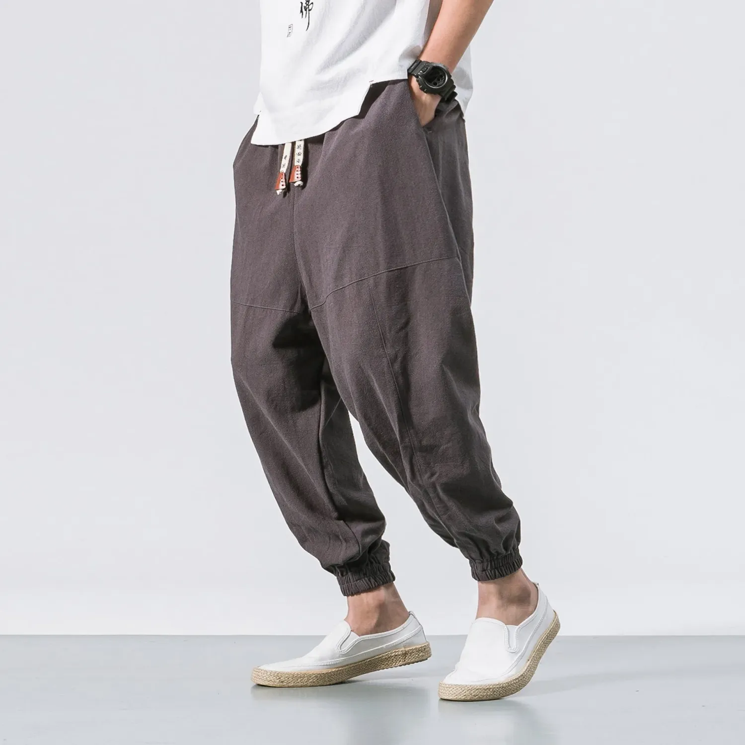 Japon style Shao pantalon harem en coton, coupe ample