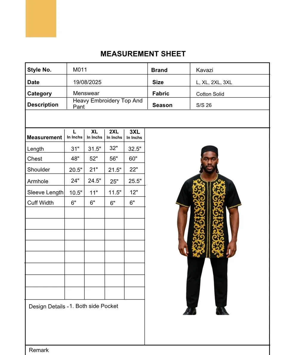 KAVAZI chemise noire brodée homme avec pantalon et kufi