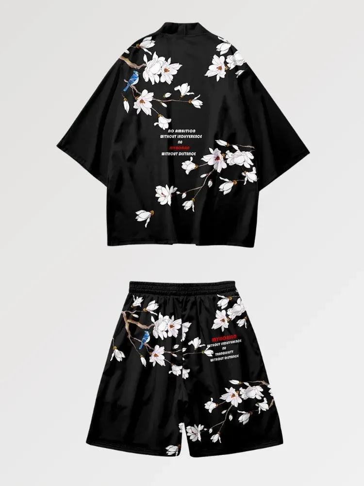 Japon Style Ensemble Kimono White Sakura fleurs cerisier