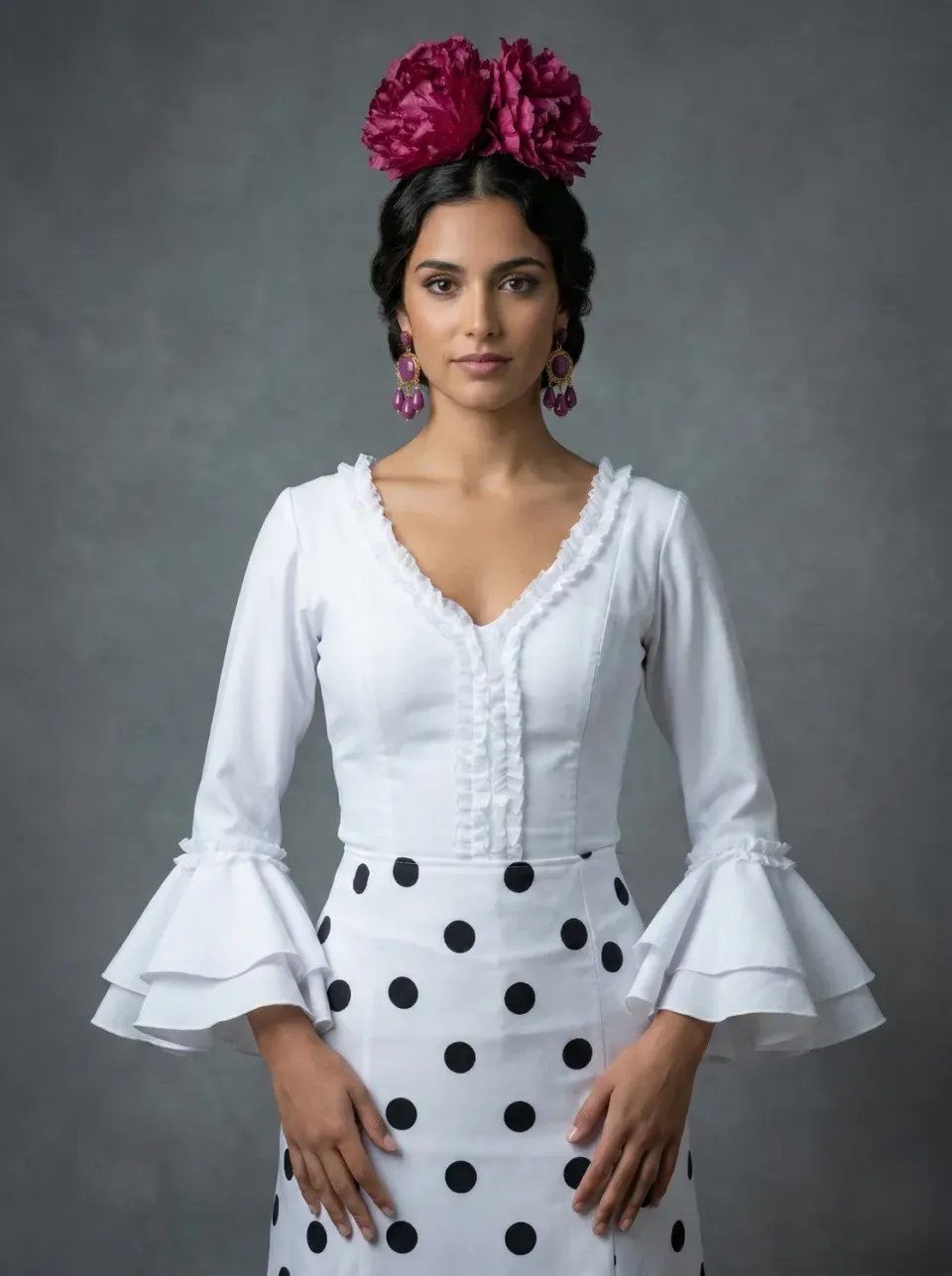 Viva la Feria blouse rociera stretch col V organdi