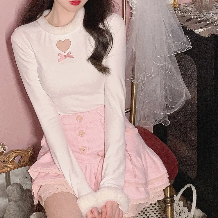 Esprit du Japon Jupe évasée taille haute rose tricot