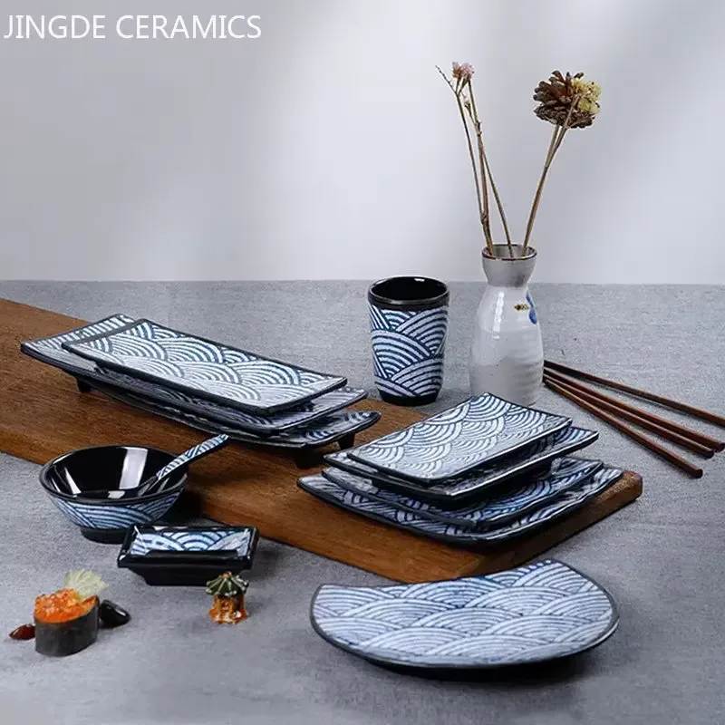 Japon style Assiette Japonaise Rectangulaire Seigaiha assiette