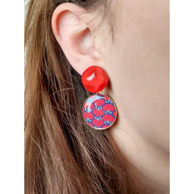 Japon style Rétro boucles d'oreilles motif fleuri rouge