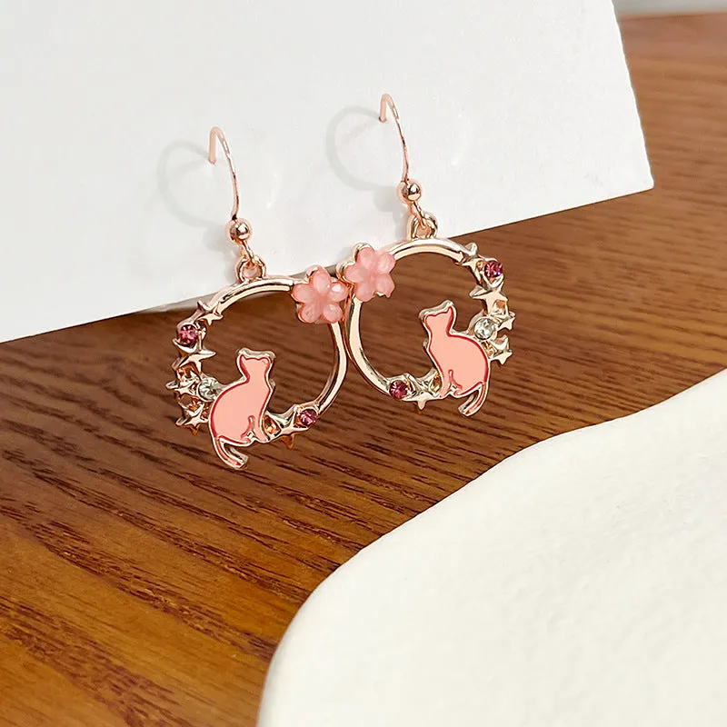 Esprit du Japon boucles d'oreilles chat étoilé métal doré