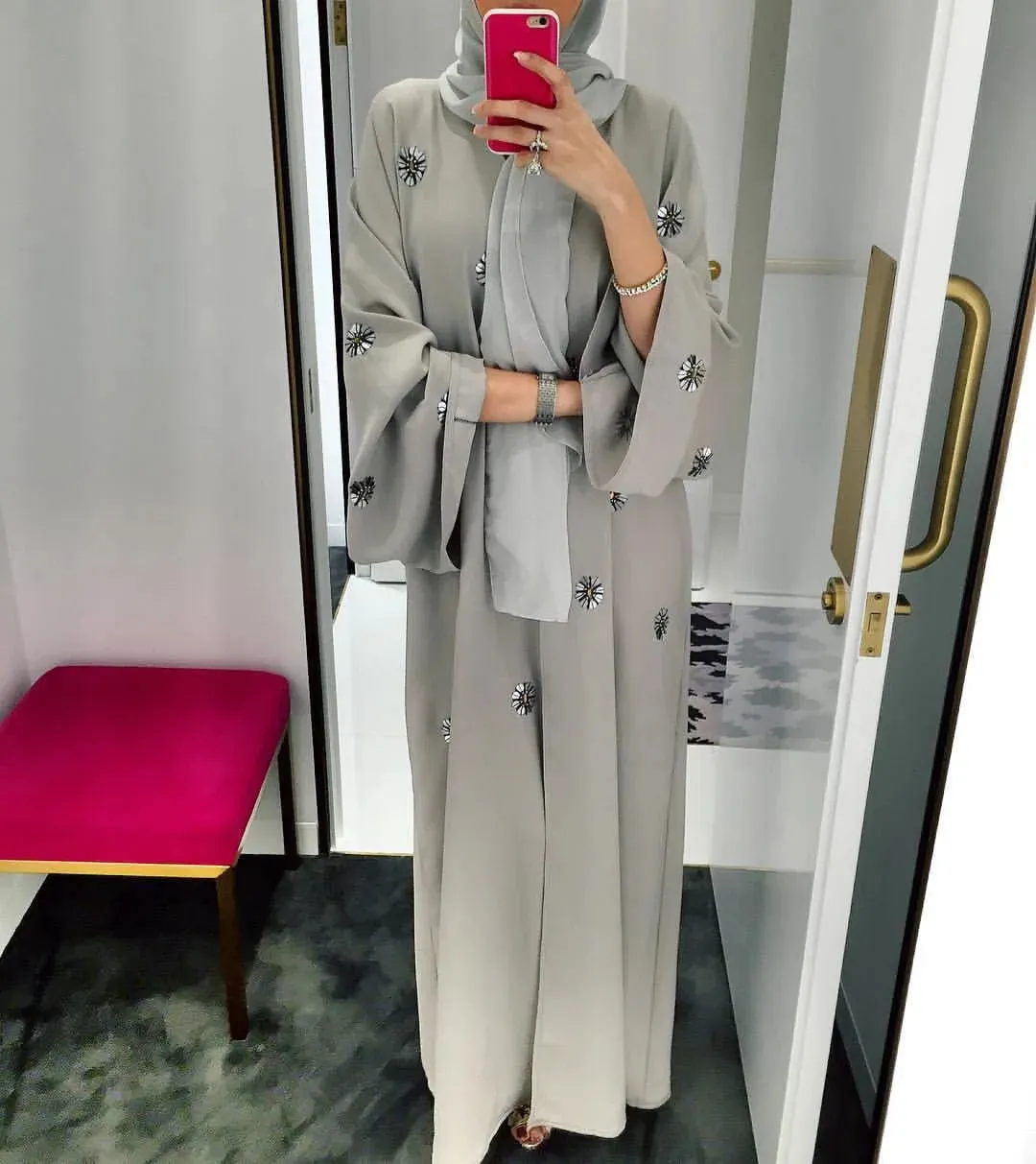 Esprit du Japon Abaya Kimono perlée grise gilet long