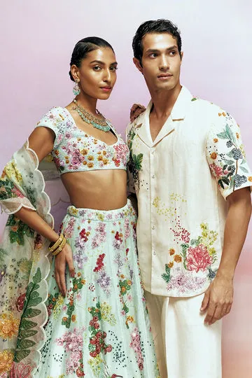 Rahul Mishra Bird Song chemise brodée à la main beige