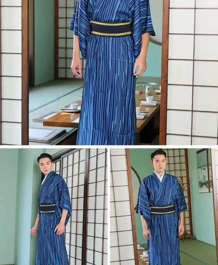 Esprit du Japon Kimono intérieur homme long rayé yukata
