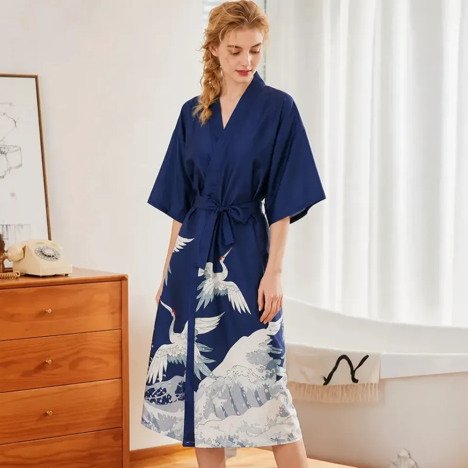 Esprit du Japon peignoir kimono satin grues femme