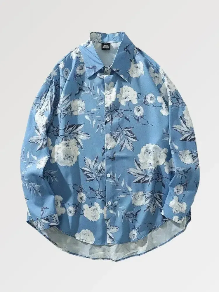 Japon style Chemise Homme Oversize Bleu anami