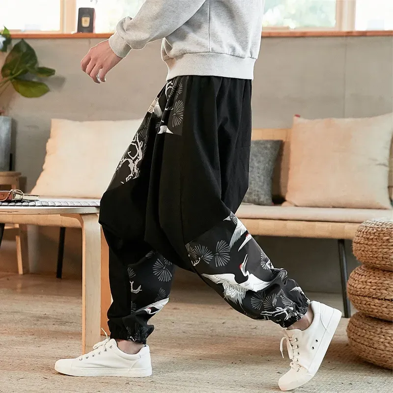 Japon style pantalon motif japonais coupe ample