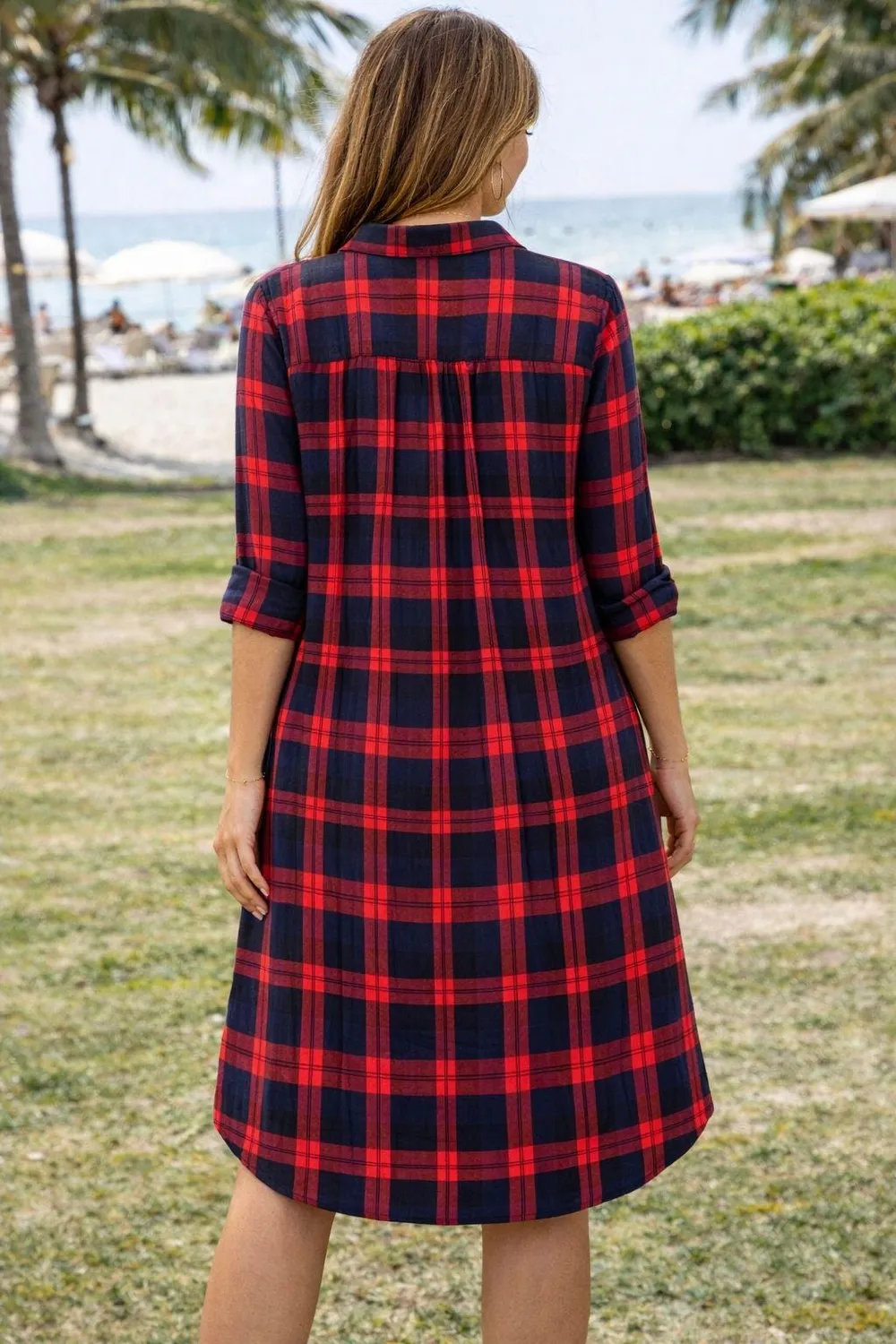 KAVAZI robe chemise à carreaux midi grande taille