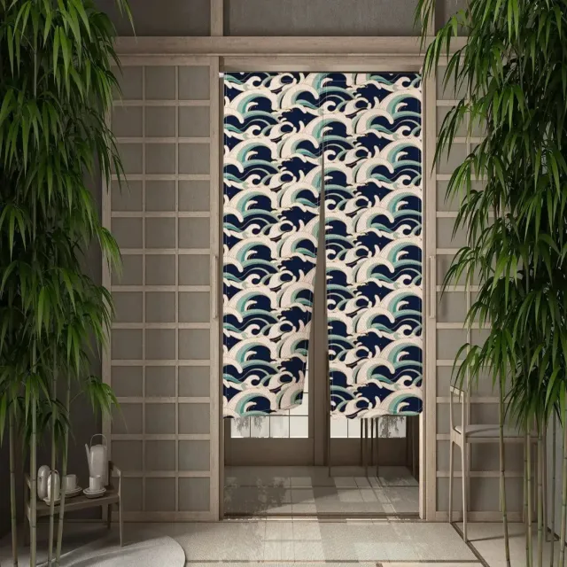 Japon style Okodara noren japonais motif chat