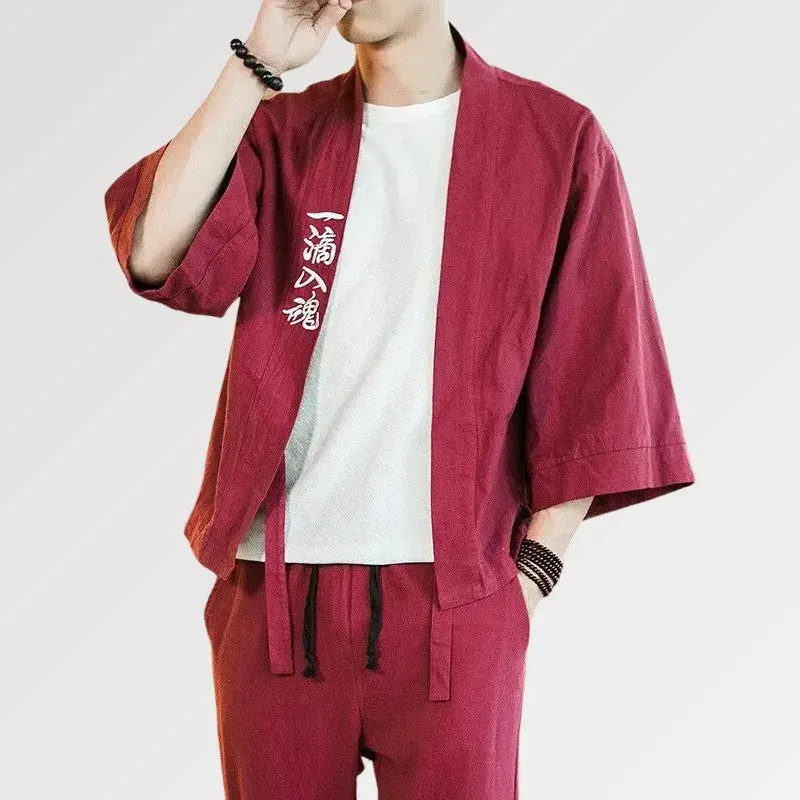 Japon style Kanji veste kimono broderie coton