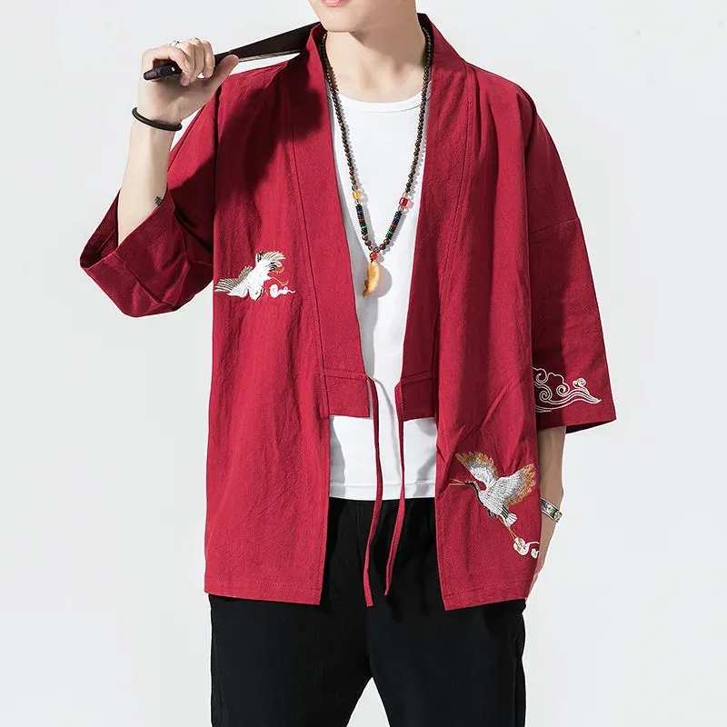 Esprit du Japon veste kimono homme brodée de grues