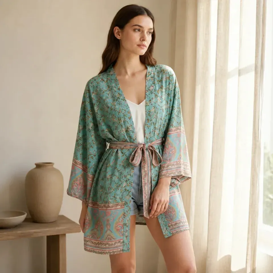 Esprit du Japon kimono de plage bohème floral coton