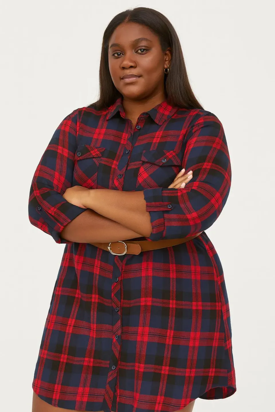 KAVAZI robe chemise à carreaux midi grande taille