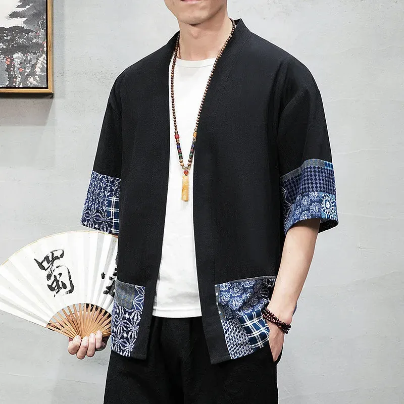 Esprit du Japon Cardigan kimono homme coton patchwork