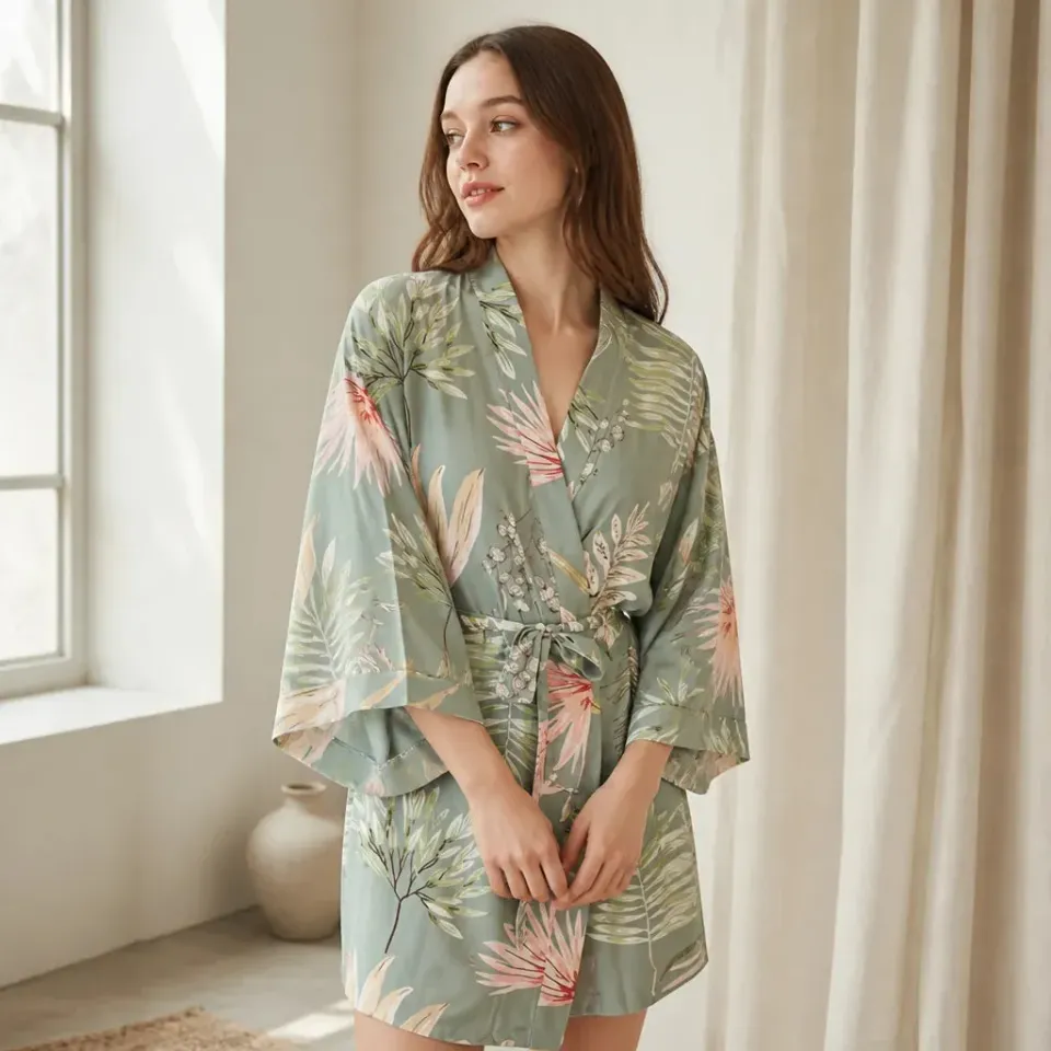 Esprit du Japon Peignoir kimono femme satin court