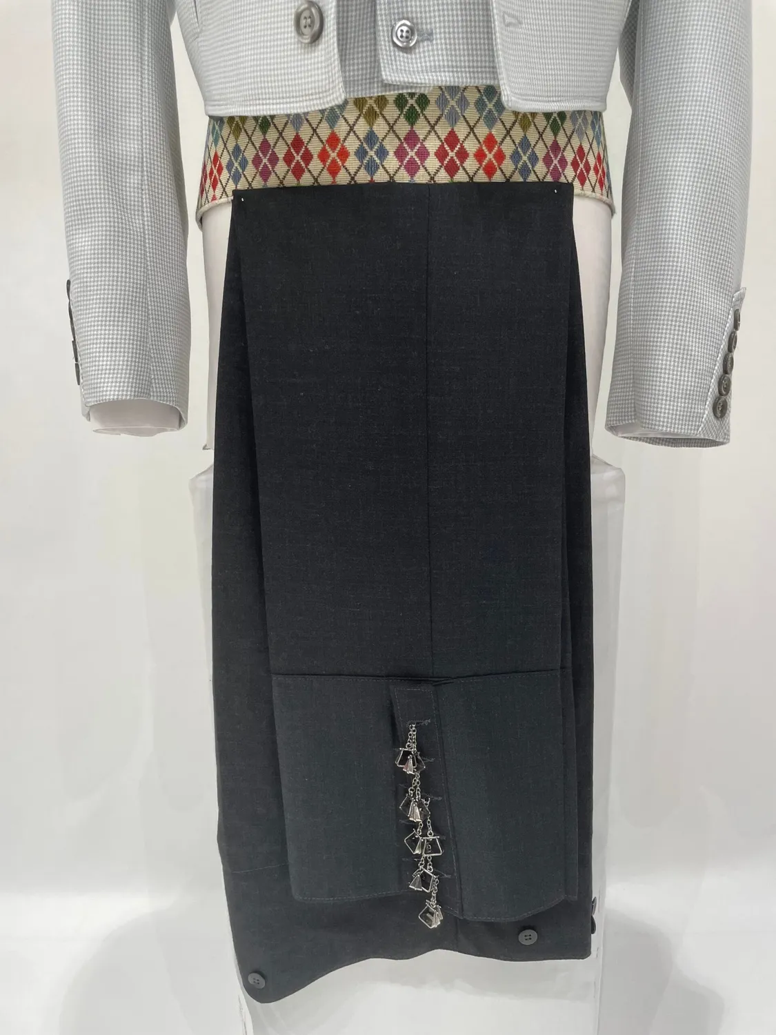 Viva La Feria traje court gris pied-de-poule veste gilet