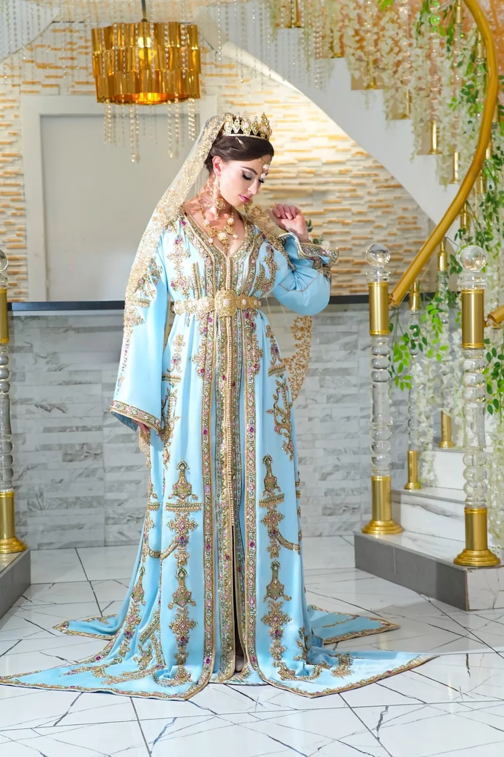 Célèbr'Orient Aaliyah takchita bleu ciel perlée