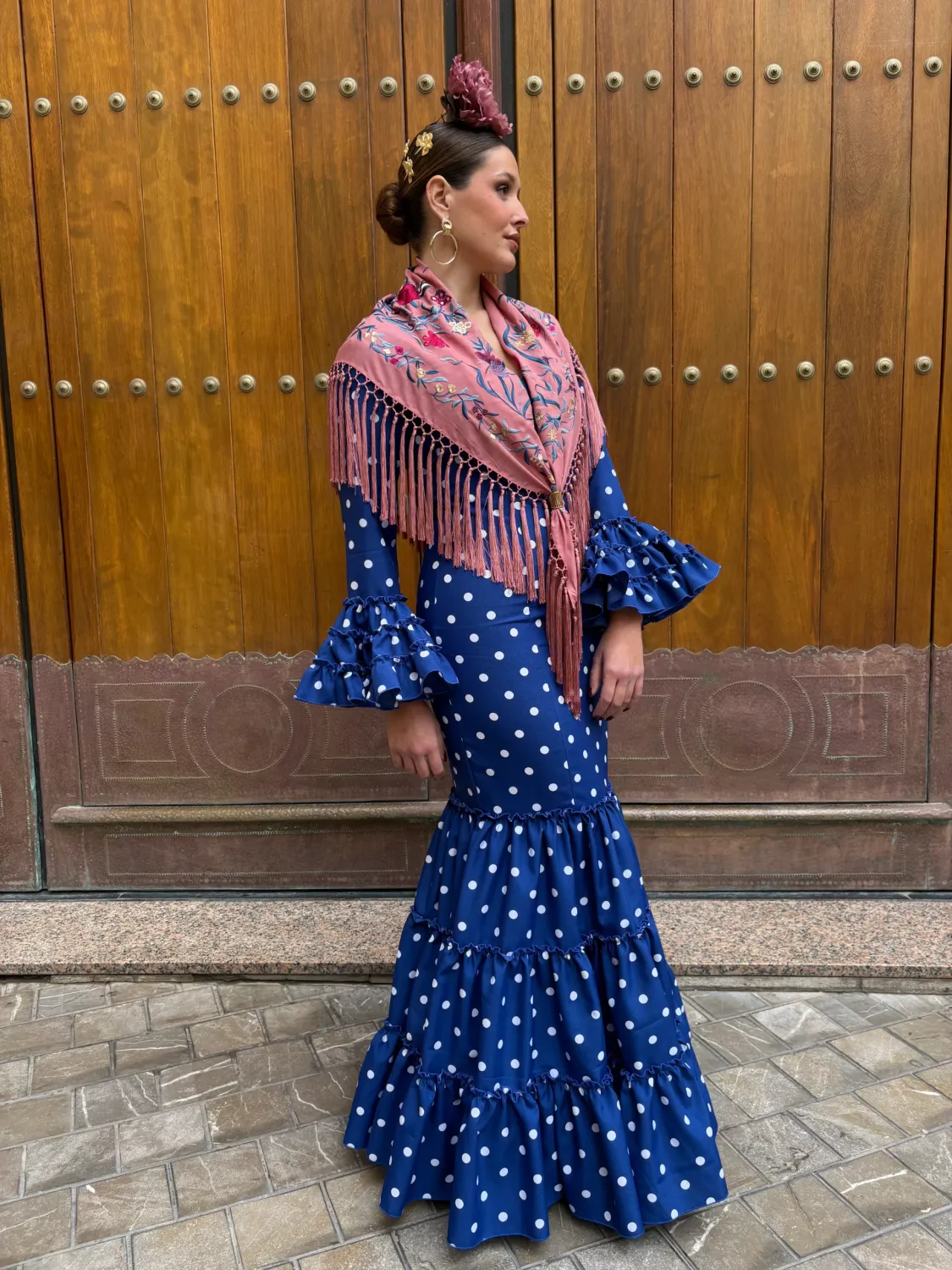 Viva La Feria Vanesa robe gitane canastero pois bleu royal
