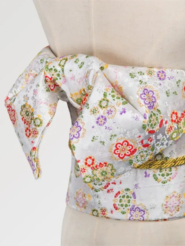 Japon Style Ceinture Obi Blanche Ume ceinture satinée floral