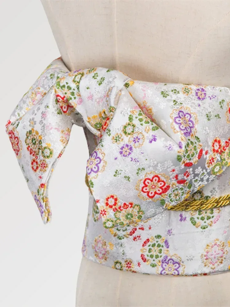 Japon Style Ceinture Obi Blanche Ume ceinture satinée floral
