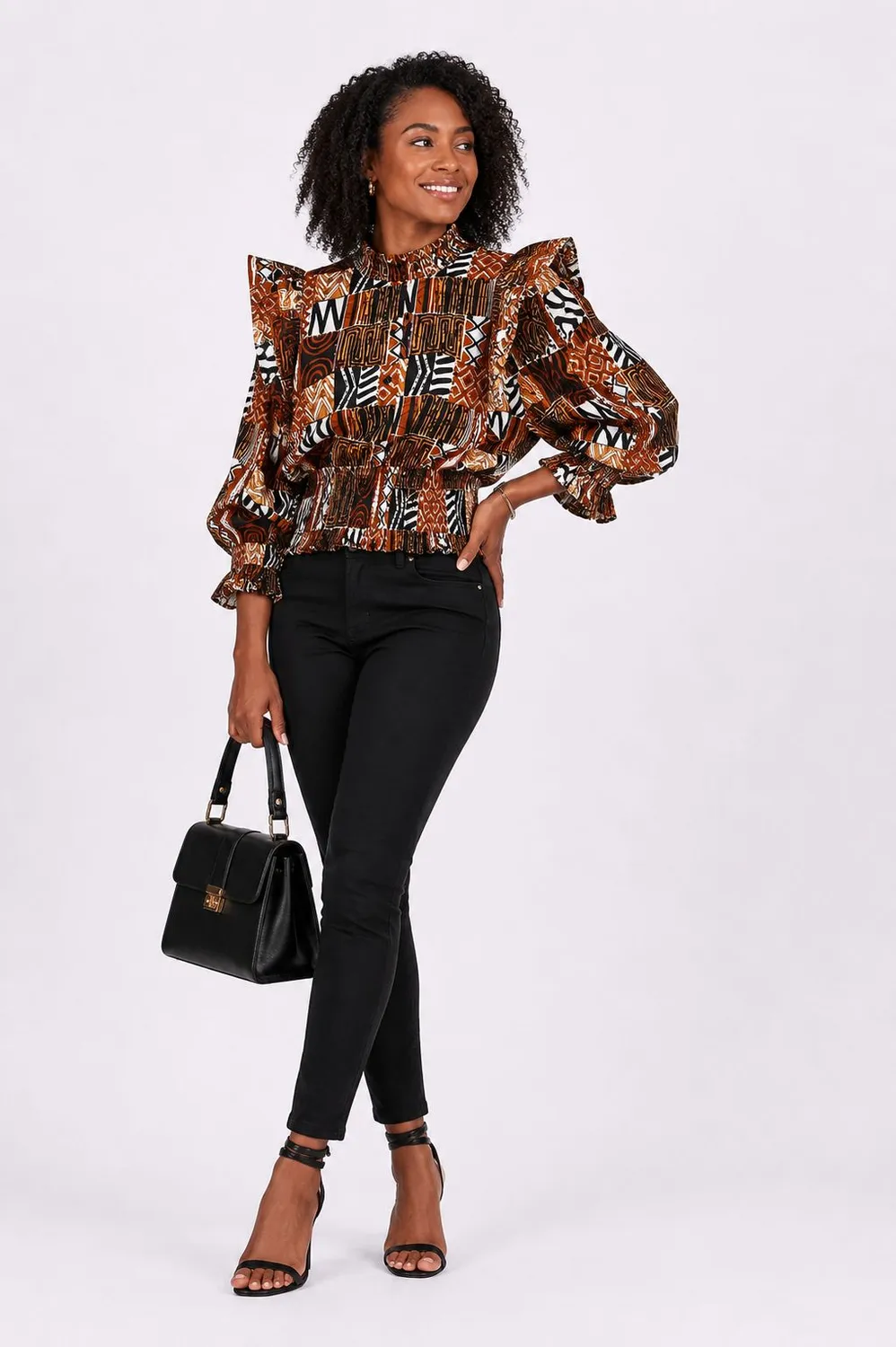 KAVAZI Ankara Top femme manches bouffantes wax