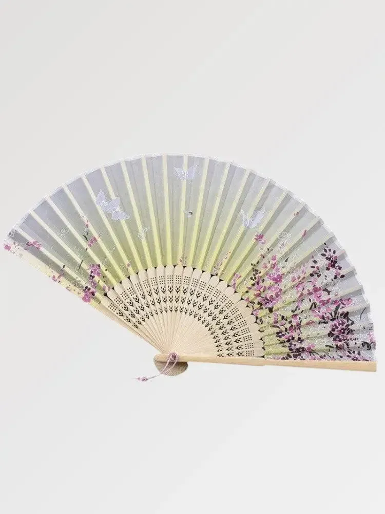 Japon style Geisha éventail jaune bambou fait main