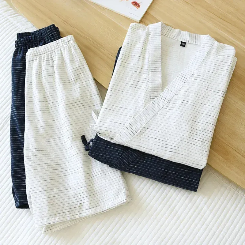 Esprit du Japon pyjama kimono homme coton rayé