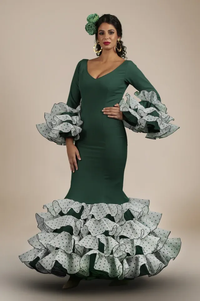 VIVA LA FERIA Taranto robe flamenca vert d’eau à volants