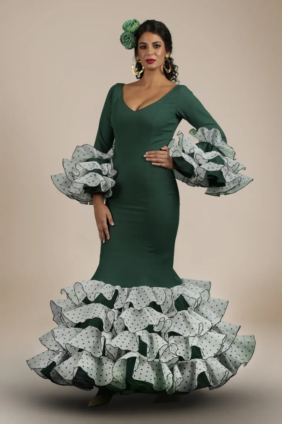 VIVA LA FERIA Taranto robe flamenca vert d’eau à volants