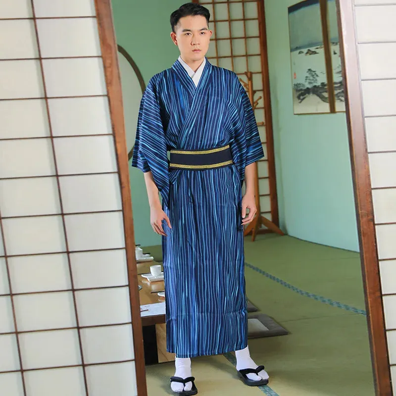 Esprit du Japon Kimono intérieur homme long rayé yukata