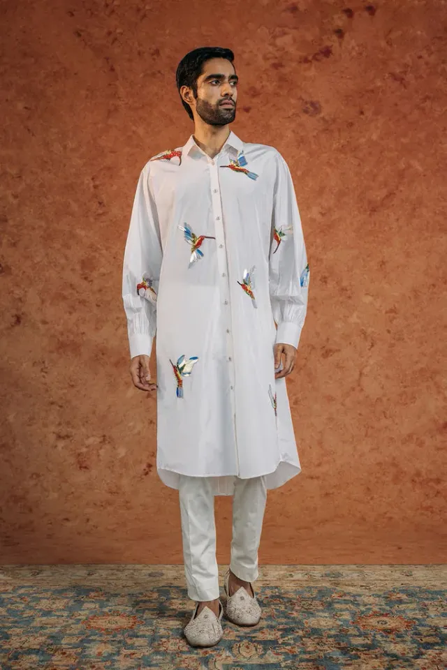Rahul Mishra Kingfisher Bird chemise brodée main ivoire