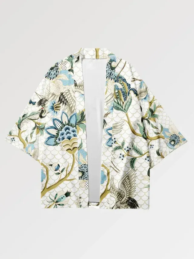 Japon Style Haori Vintage Ishioka Veste Motif Grue