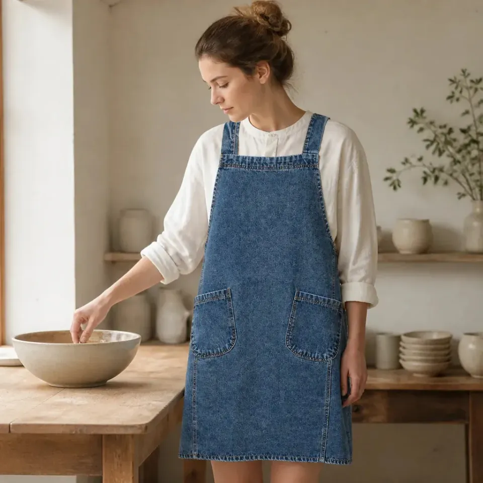 Esprit du Japon robe tablier japonais jean denim poches