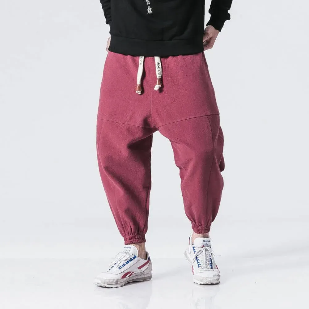 Japon style Shao pantalon harem en coton, coupe ample