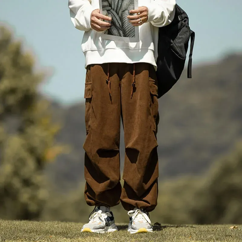Japon style Keitaro Pantalon Cargo en Velours Côtelé