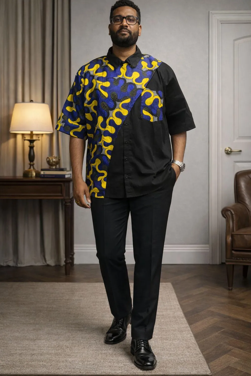 Kavazi chemise homme boutonnée motif archive