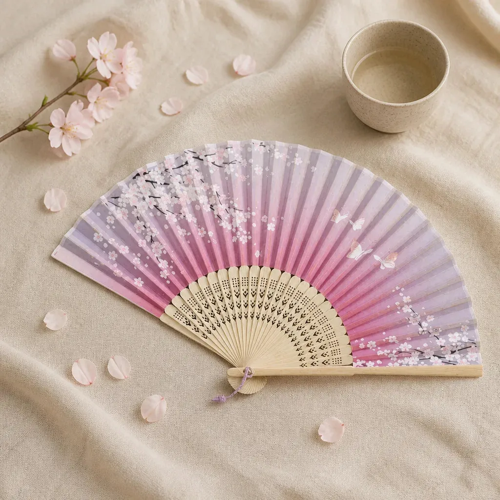 Esprit du Japon éventail pliant vague bleue satin