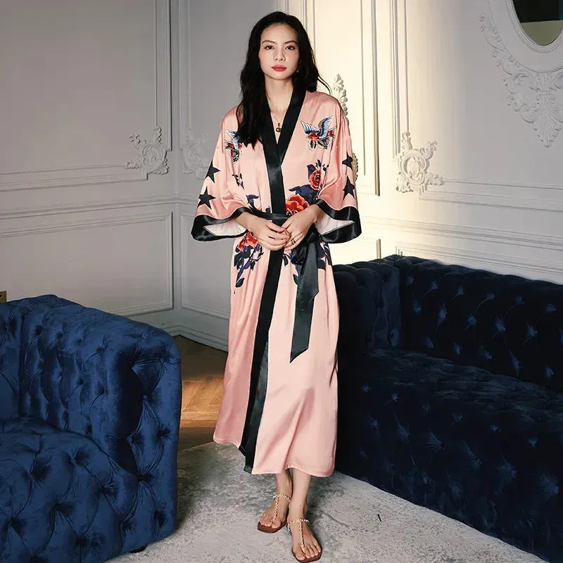 Japon style peignoir kimono femme long soyeux