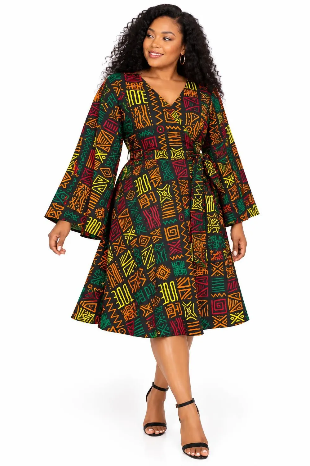 KAVAZI robe midi cache-cœur wax col V manches cloche